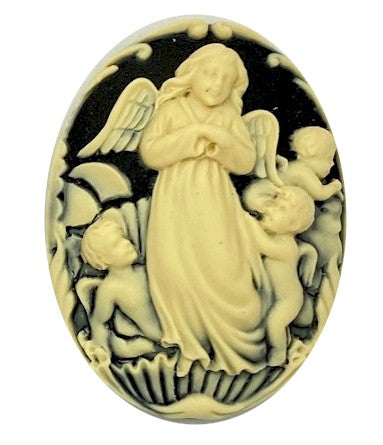 Guardian Angel Resin Cameo 40x30mm Black Ivory with Cherubs S4128D