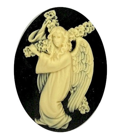 40x30mm Angel with Cross Resin Cameo Cabochon Black S4128H