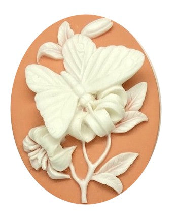 40x30mm Peach White 3-D Butterfly Resin Cameo Cabochon S4132A