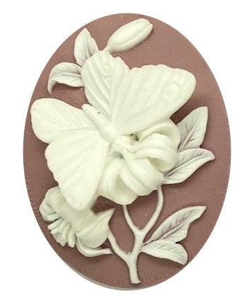 40x30mm Lilac White 3-D Butterfly Resin Cameo Cabochon S4132C