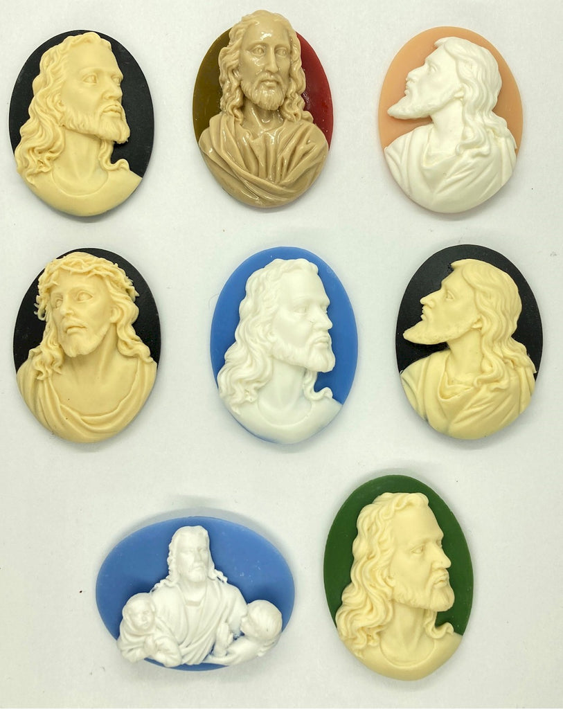 40x30mm Mixed Jesus Messiah God Religious 8pc lot of Resin cabochon cameos S4134