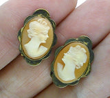Vintage Petite Clip On Real Shell Cameo Earrings  F122